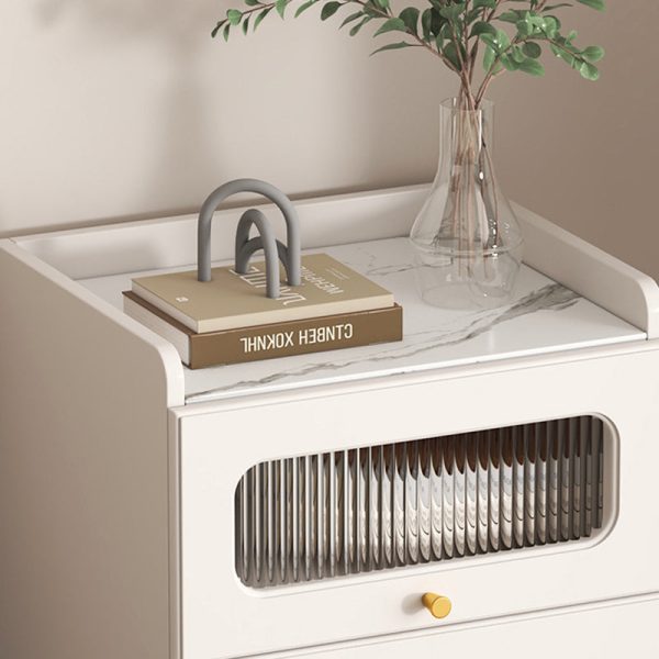 Contemporary Nordic Striped Glass Slab And Board Side Table 1/2 Cabinet With Silent Wheels For Living Room - Image 9