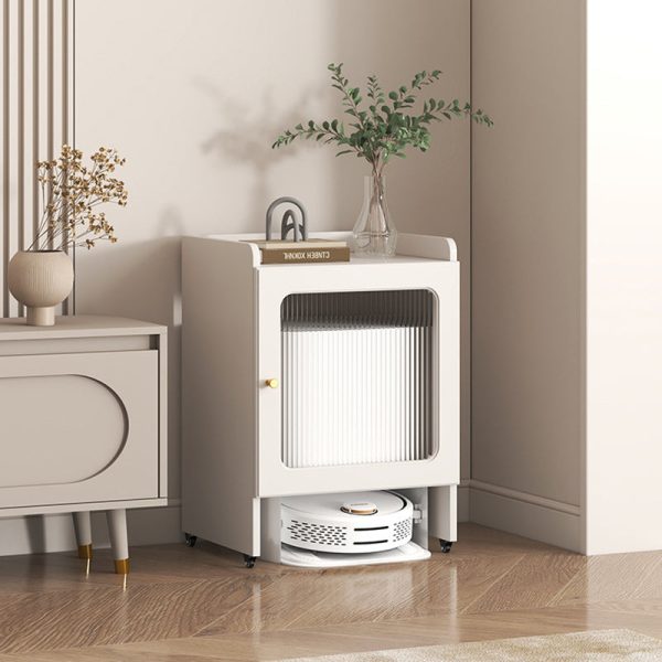 Contemporary Nordic Striped Glass Slab And Board Side Table 1/2 Cabinet With Silent Wheels For Living Room - Image 16