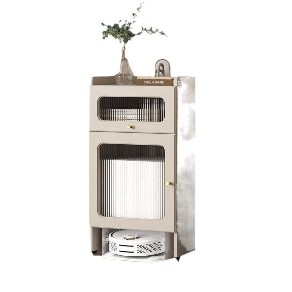 Contemporary Nordic Striped Glass Slab And Board Side Table 1/2 Cabinet With Silent Wheels For Living Room - Image 21