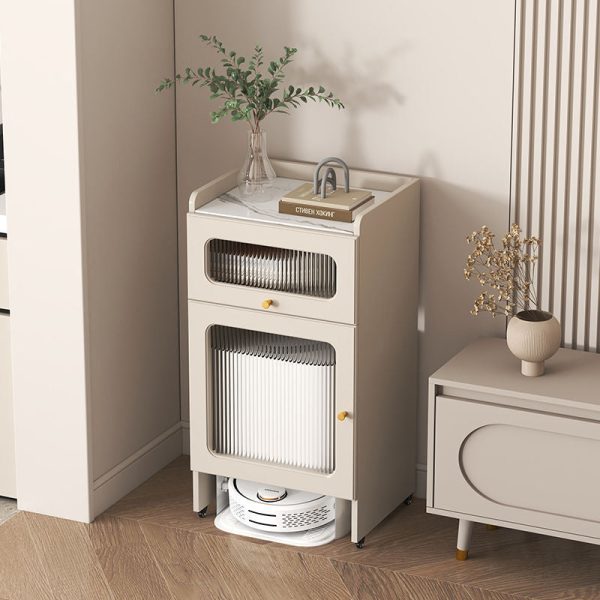 Contemporary Nordic Striped Glass Slab And Board Side Table 1/2 Cabinet With Silent Wheels For Living Room - Image 20