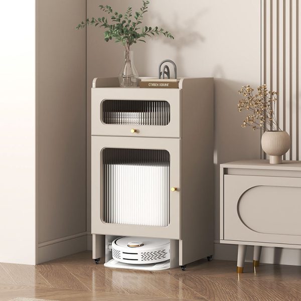 Contemporary Nordic Striped Glass Slab And Board Side Table 1/2 Cabinet With Silent Wheels For Living Room - Image 14