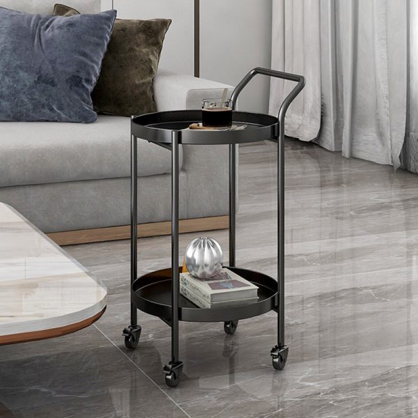 Contemporary Nordic Iron Round Movable Side Table With 2/3 Tier Storage For Living Room - Image 5