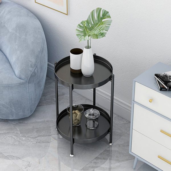 Contemporary Nordic Iron Round Movable Side Table With 2/3 Tier Storage For Living Room - Image 10