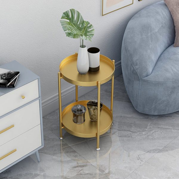 Contemporary Nordic Iron Round Movable Side Table With 2/3 Tier Storage For Living Room - Image 4