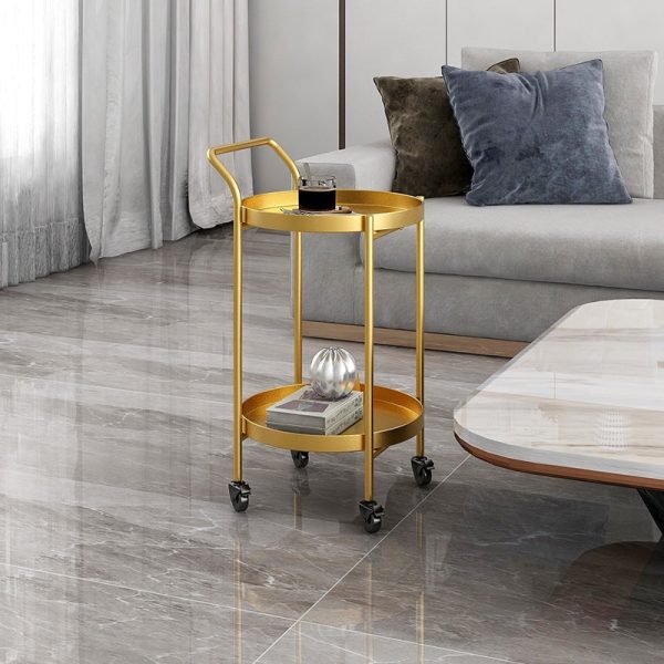 Contemporary Nordic Iron Round Movable Side Table With 2/3 Tier Storage For Living Room - Image 6