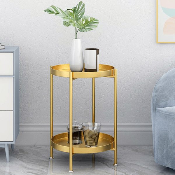 Contemporary Nordic Iron Round Movable Side Table With 2/3 Tier Storage For Living Room - Image 3