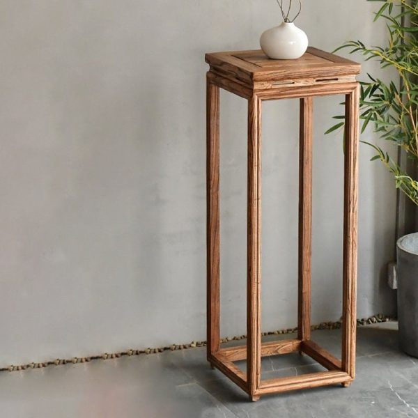 Traditional Vintage Solid Wood Square Side Table Plant Shelf With Natural Texture For Living Room & Balcony - Image 5