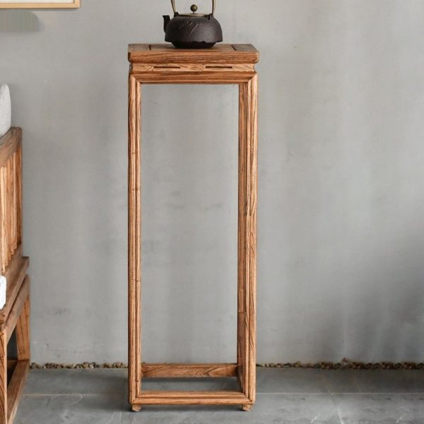Traditional Vintage Solid Wood Square Side Table Plant Shelf With Natural Texture For Living Room & Balcony - Image 4