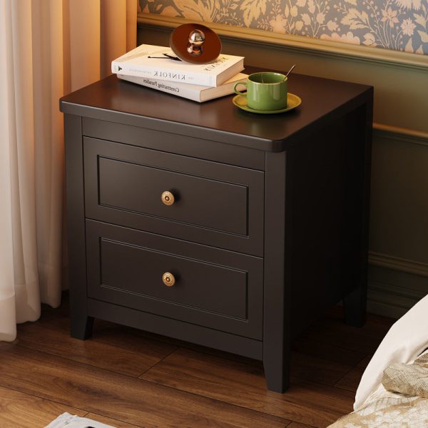 Contemporary Retro Solid Wood Rectangular Nightstand 2-Drawers For Bedside Storage - Image 15