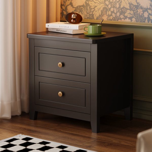 Contemporary Retro Solid Wood Rectangular Nightstand 2-Drawers For Bedside Storage - Image 17