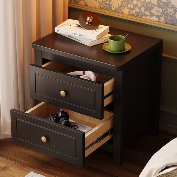 Contemporary Retro Solid Wood Rectangular Nightstand 2-Drawers For Bedside Storage - Image 6