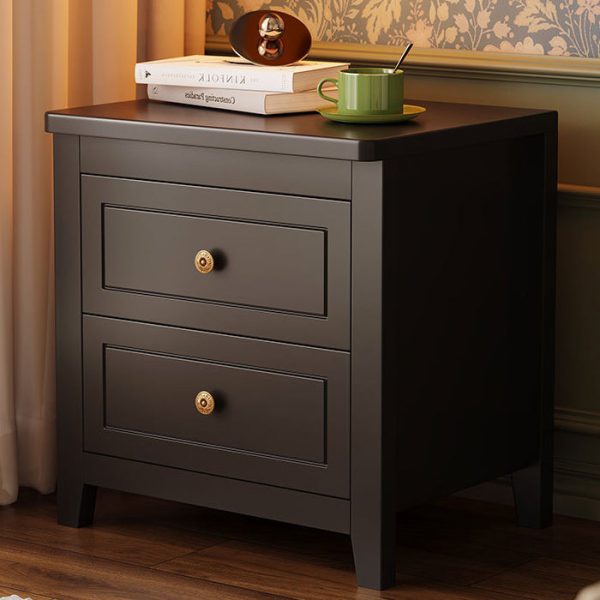 Contemporary Retro Solid Wood Rectangular Nightstand 2-Drawers For Bedside Storage - Image 5