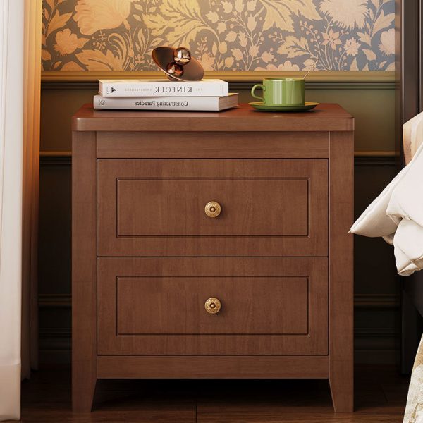 Contemporary Retro Solid Wood Rectangular Nightstand 2-Drawers For Bedside Storage - Image 4