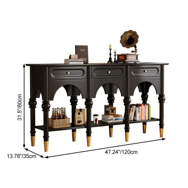 Traditional French Solid Wood & Metal Arched Roman Column Console Table With 3 Drawers & 2-Tier Storage For Entryway - Image 7