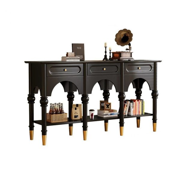 Traditional French Solid Wood & Metal Arched Roman Column Console Table With 3 Drawers & 2-Tier Storage For Entryway - Image 18