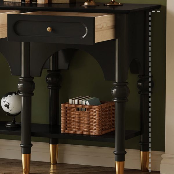 Traditional French Solid Wood & Metal Arched Roman Column Console Table With 3 Drawers & 2-Tier Storage For Entryway - Image 14