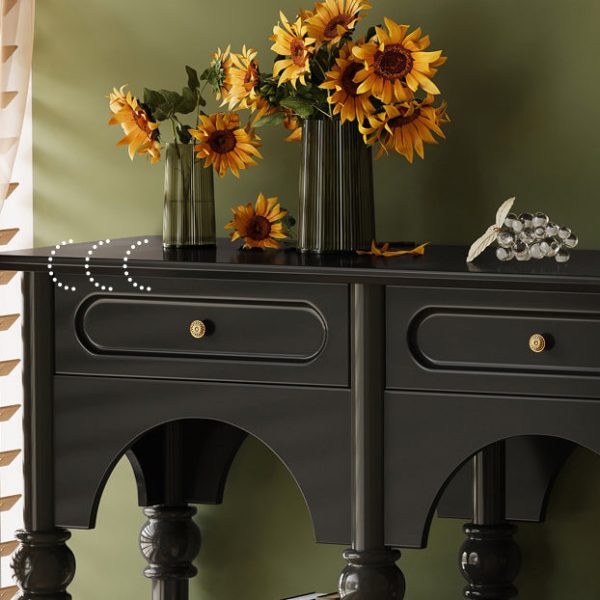Traditional French Solid Wood & Metal Arched Roman Column Console Table With 3 Drawers & 2-Tier Storage For Entryway - Image 11