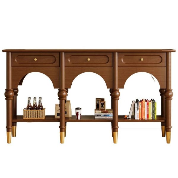 Traditional French Solid Wood & Metal Arched Roman Column Console Table With 3 Drawers & 2-Tier Storage For Entryway - Image 17