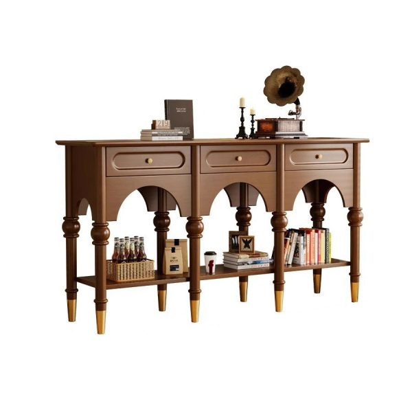 Traditional French Solid Wood & Metal Arched Roman Column Console Table With 3 Drawers & 2-Tier Storage For Entryway - Image 19