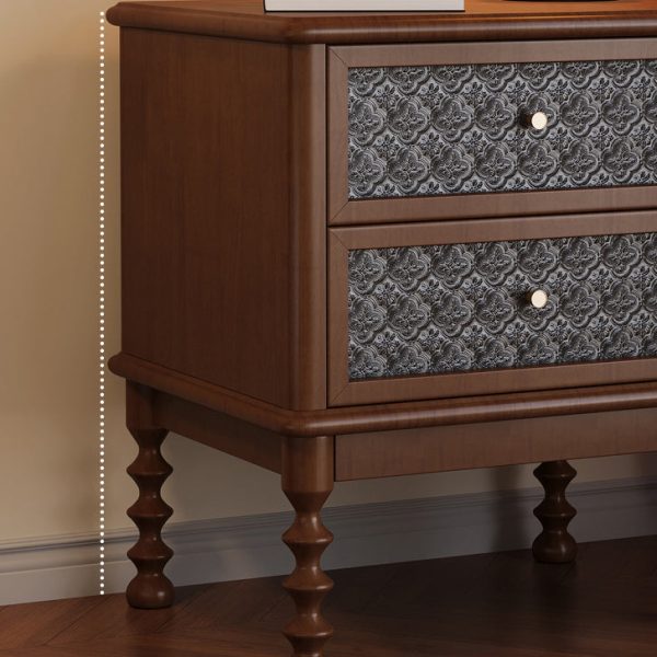 Contemporary Retro Solid Wood Glass Metal Rectangular Nightstand 2 Drawers For Bedside Storage - Image 15