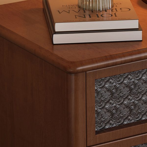 Contemporary Retro Solid Wood Glass Metal Rectangular Nightstand 2 Drawers For Bedside Storage - Image 13