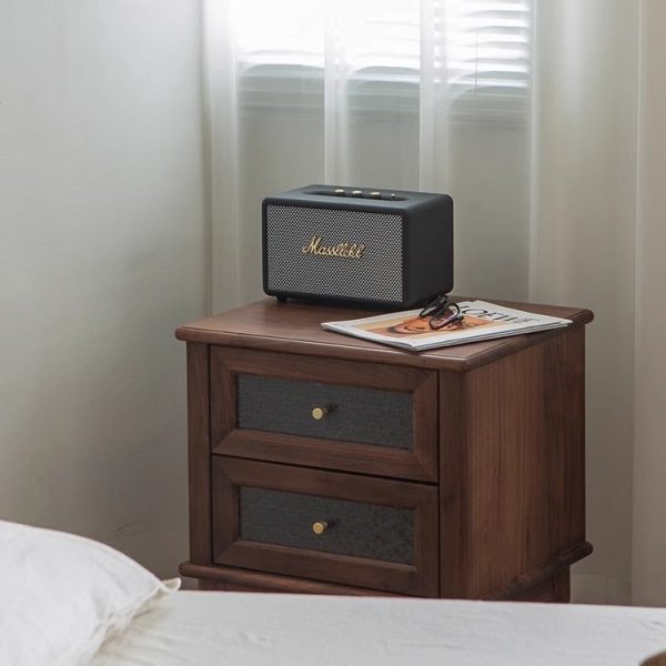 Contemporary Retro Solid Wood Glass Metal Rectangular Nightstand 2 Drawers For Bedside Storage - Image 6