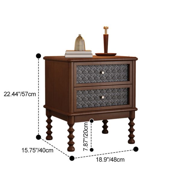 Contemporary Retro Solid Wood Glass Metal Rectangular Nightstand 2 Drawers For Bedside Storage - Image 9