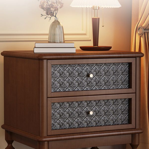 Contemporary Retro Solid Wood Glass Metal Rectangular Nightstand 2 Drawers For Bedside Storage - Image 14