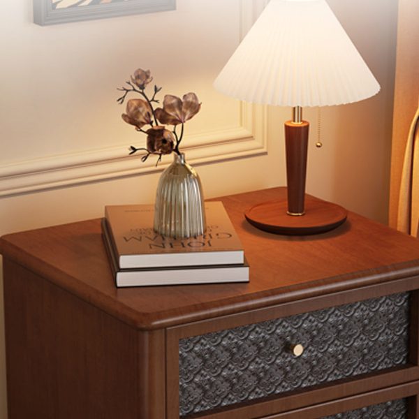 Contemporary Retro Solid Wood Glass Metal Rectangular Nightstand 2 Drawers For Bedside Storage - Image 12
