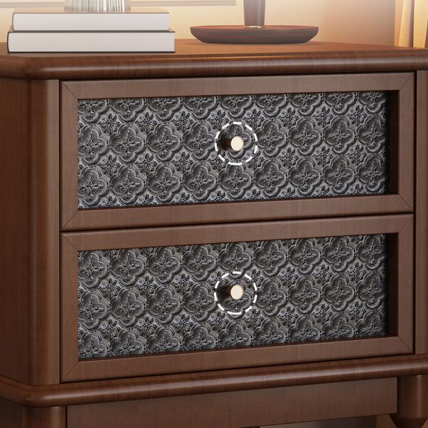 Contemporary Retro Solid Wood Glass Metal Rectangular Nightstand 2 Drawers For Bedside Storage - Image 10
