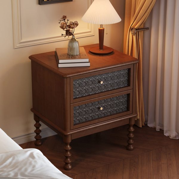 Contemporary Retro Solid Wood Glass Metal Rectangular Nightstand 2 Drawers For Bedside Storage - Image 19