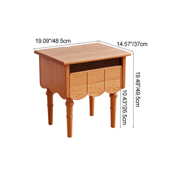 Traditional Japanese Cherry Wood Rectangular Wave-Design Nightstand With 1 Drawer Ideal For Bedroom Storage - Image 8