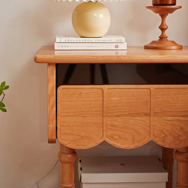 Traditional Japanese Cherry Wood Rectangular Wave-Design Nightstand With 1 Drawer Ideal For Bedroom Storage - Image 14