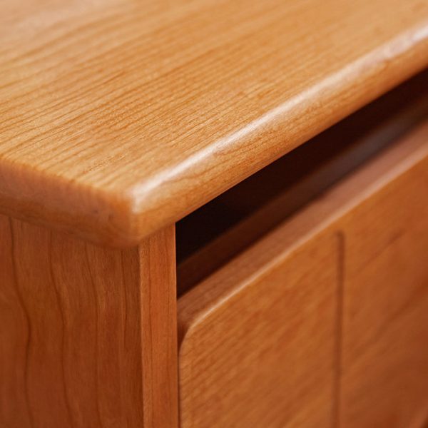 Traditional Japanese Cherry Wood Rectangular Wave-Design Nightstand With 1 Drawer Ideal For Bedroom Storage - Image 11