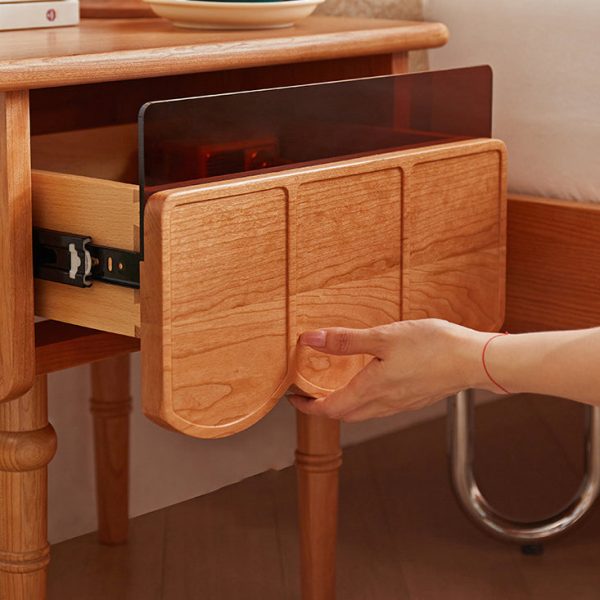 Traditional Japanese Cherry Wood Rectangular Wave-Design Nightstand With 1 Drawer Ideal For Bedroom Storage - Image 16