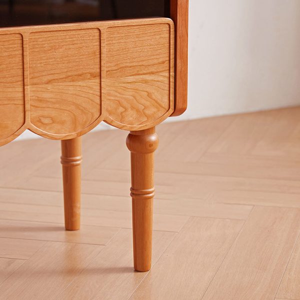 Traditional Japanese Cherry Wood Rectangular Wave-Design Nightstand With 1 Drawer Ideal For Bedroom Storage - Image 9