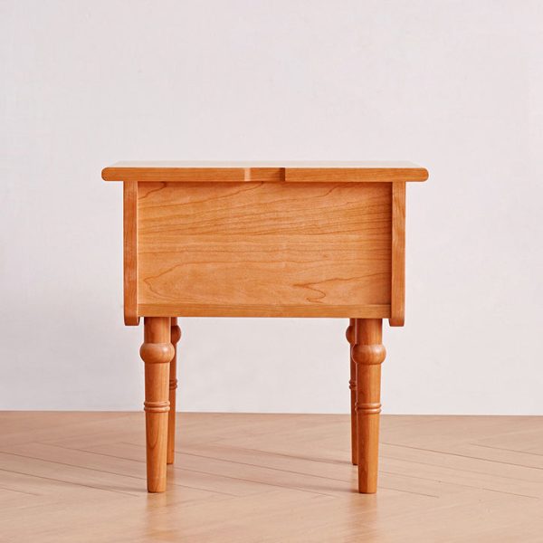 Traditional Japanese Cherry Wood Rectangular Wave-Design Nightstand With 1 Drawer Ideal For Bedroom Storage - Image 10