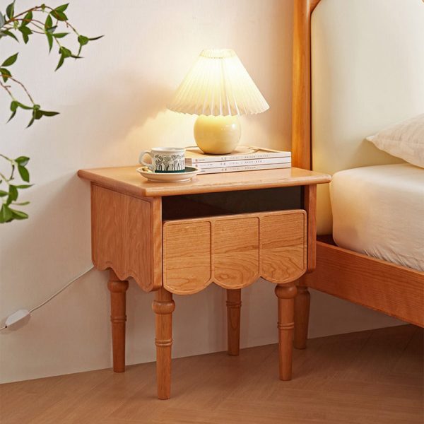 Traditional Japanese Cherry Wood Rectangular Wave-Design Nightstand With 1 Drawer Ideal For Bedroom Storage - Image 23