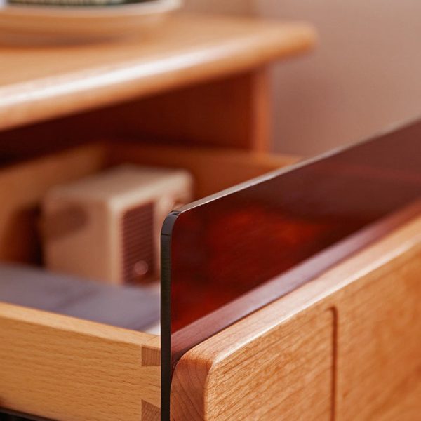 Traditional Japanese Cherry Wood Rectangular Wave-Design Nightstand With 1 Drawer Ideal For Bedroom Storage - Image 15