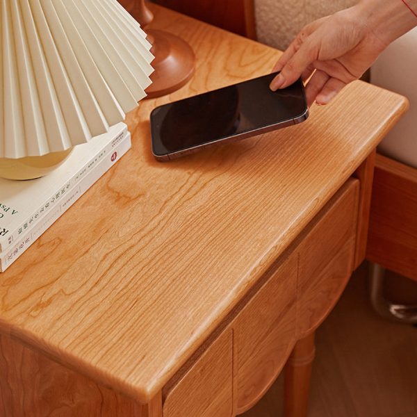 Traditional Japanese Cherry Wood Rectangular Wave-Design Nightstand With 1 Drawer Ideal For Bedroom Storage - Image 12