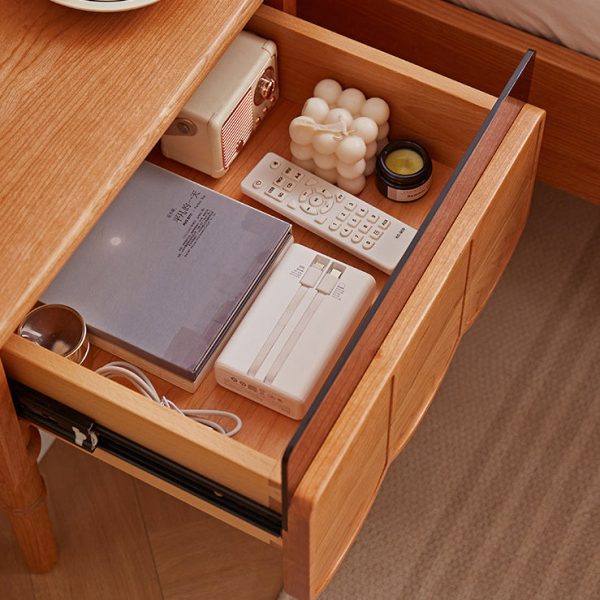 Traditional Japanese Cherry Wood Rectangular Wave-Design Nightstand With 1 Drawer Ideal For Bedroom Storage - Image 17