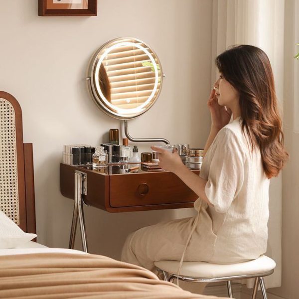 Contemporary Retro Solid Wood Stainless Steel & Glass Rectangular Makeup Vanity 1-Drawer Storage For Bedroom - Image 15