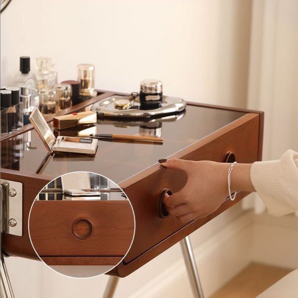Contemporary Retro Solid Wood Stainless Steel & Glass Rectangular Makeup Vanity 1-Drawer Storage For Bedroom - Image 13