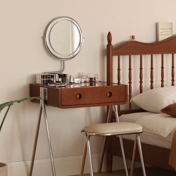 Contemporary Retro Solid Wood Stainless Steel & Glass Rectangular Makeup Vanity 1-Drawer Storage For Bedroom - Image 5