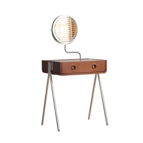 Contemporary Retro Solid Wood Stainless Steel & Glass Rectangular Makeup Vanity 1-Drawer Storage For Bedroom - Image 19