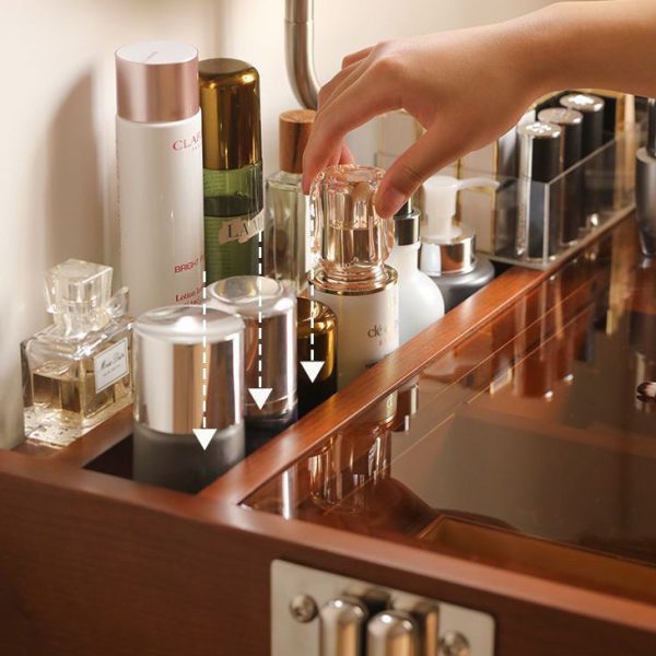 Contemporary Retro Solid Wood Stainless Steel & Glass Rectangular Makeup Vanity 1-Drawer Storage For Bedroom - Image 10