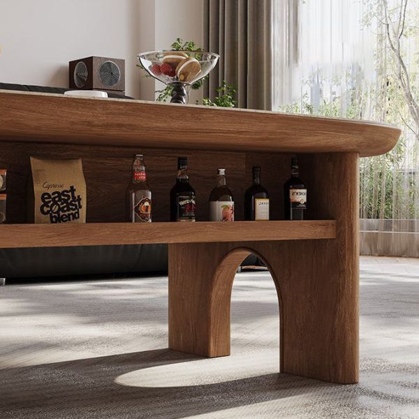 Contemporary Retro Solid Wood & Slab Oval Coffee Table With 2 Drawers And Pull-Out Shelf For Living Room - Image 11