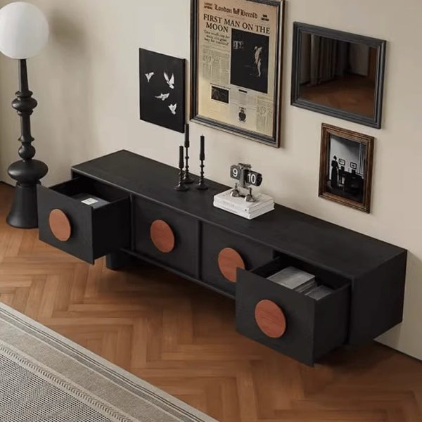 Contemporary Retro Pine & Waxed Wood Rectangular TV Stand Cabinet With 4 Drawers For Living Room & Bedroom - Image 8