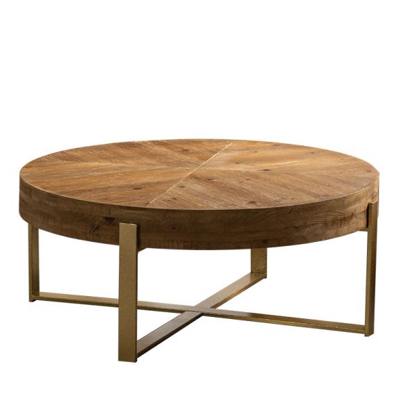 Traditional Vintage Wood & Iron Round Low Coffee Table With X-Shaped Leg For Living Room - Image 16