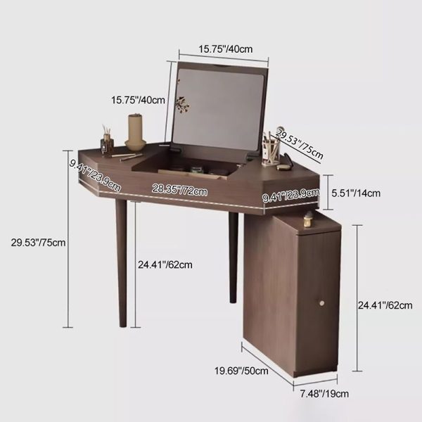 Contemporary Nordic Solid Wood Triangular Makeup Vanity & Stool Set With Mirror And Storage For Bedroom - Image 10
